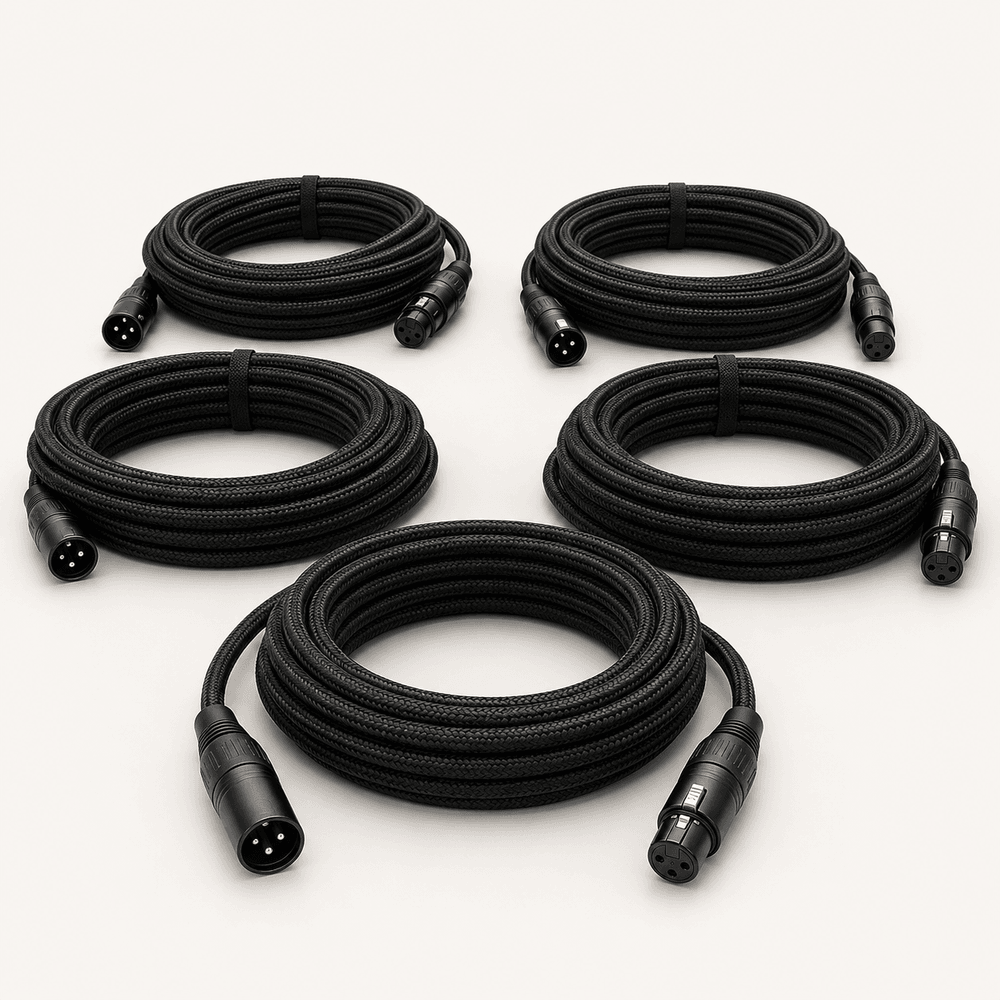 Nylon-Braided XLR Microphone Cables — 10 ft, Set of 5