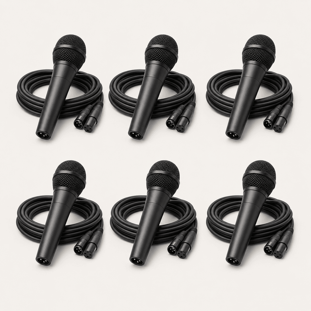 Amazon Basics Dynamic Vocal Microphones with Cables — Set of 6
