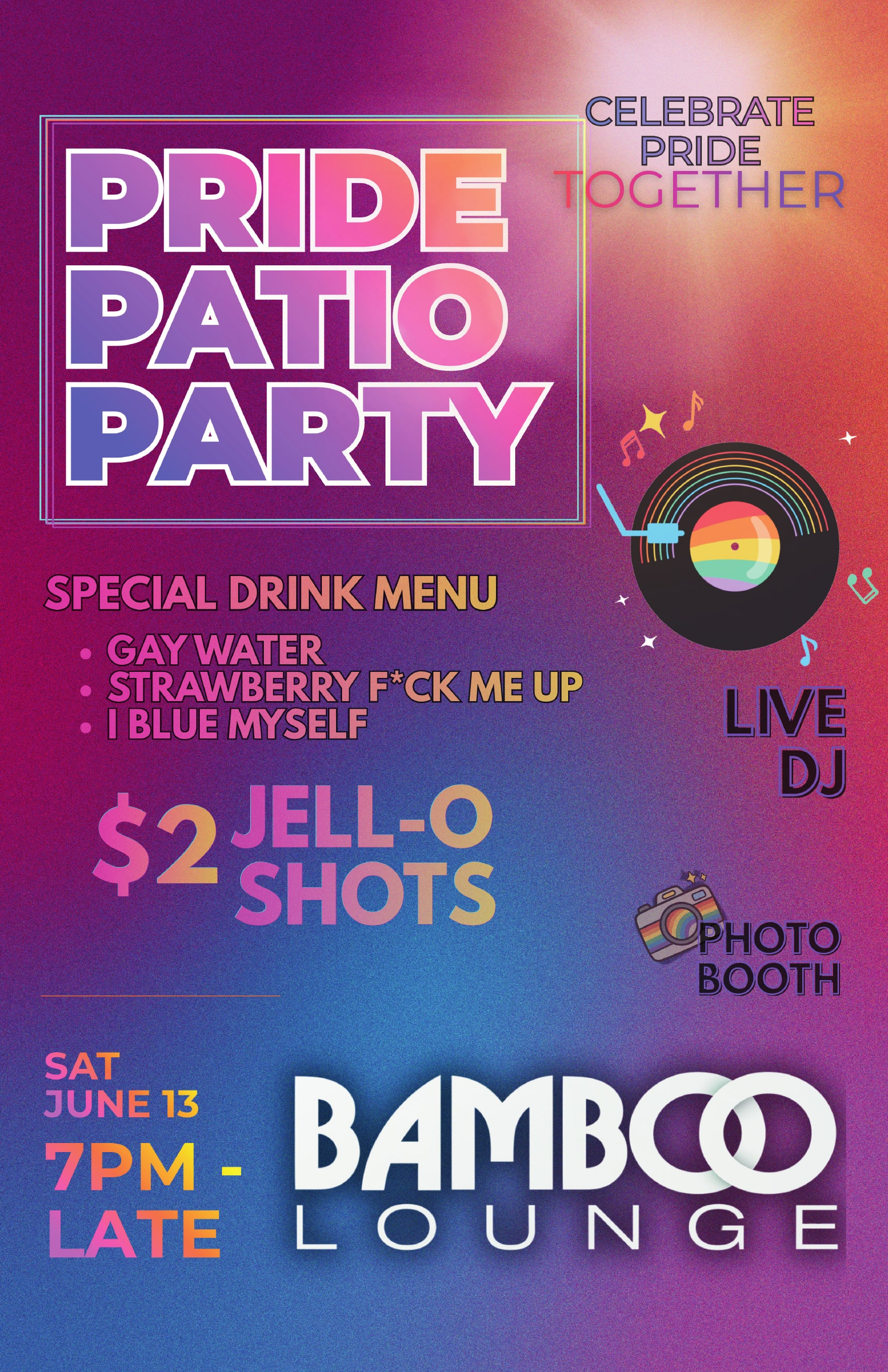 Pride Patio Party promotional event poster